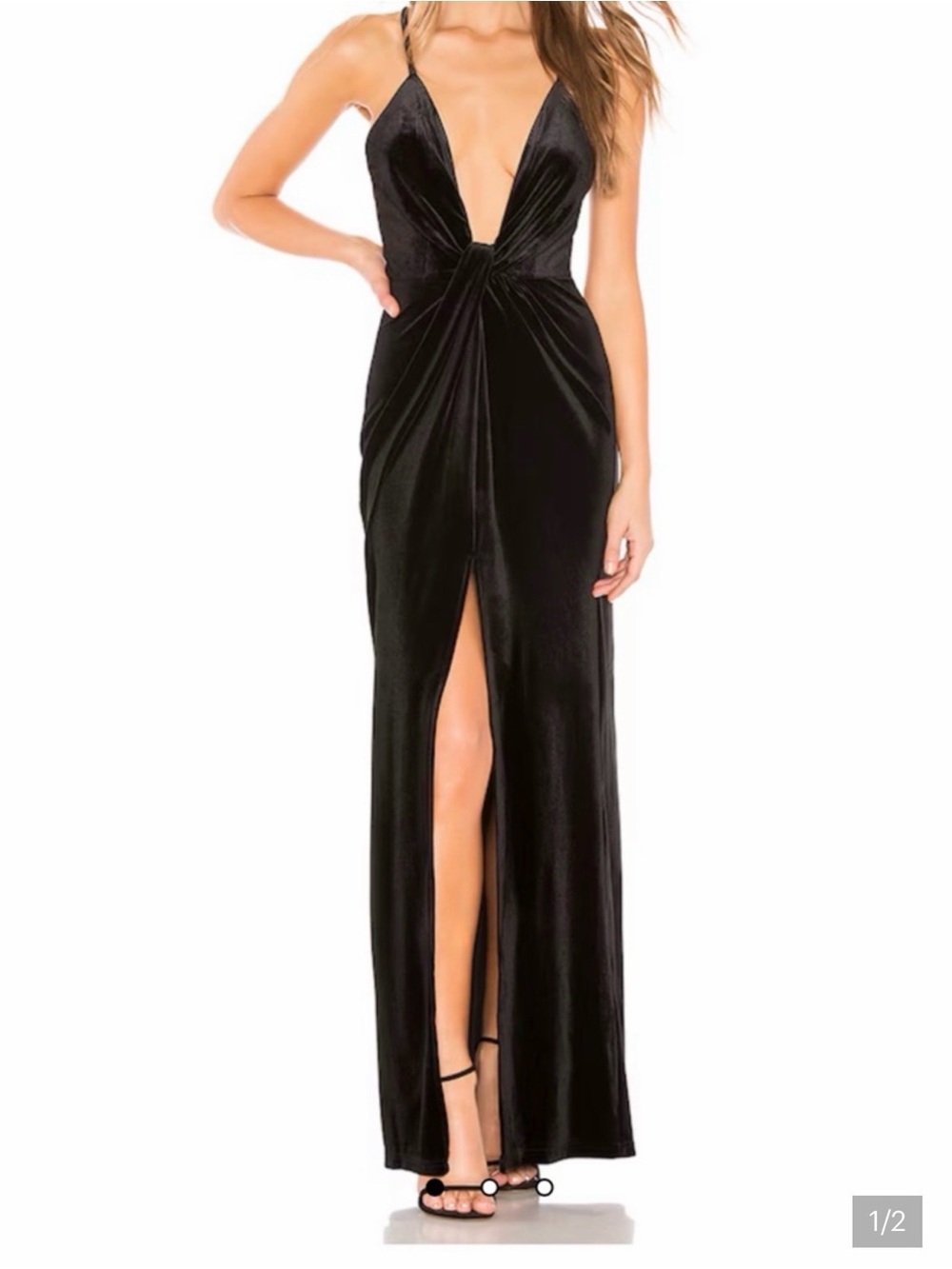 Superdown aurora plunge revolve velvet XS maxi gown dress black